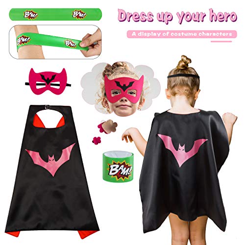 kuaima Superhero Capes for Kids Girl Halloween Cosplay Costume Party Christmas Double Side Cape Role Play Dress Up for Girl with Masks&Bracelet Slaps - Thumbnail 6