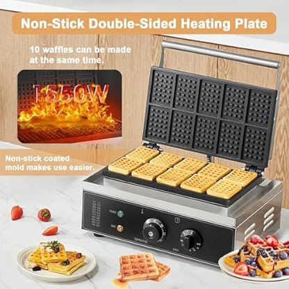 lilishangmao Professionelles Waffeleisen Mit 1550 W Doppelseitiger Heizung,0–5 Min. Einstellbarer Timer Und Temperaturbereich Von 122–572 °F,Mit Backwerkzeug Für Quadratische Waffeln,Für Bäckereien – Bild 5
