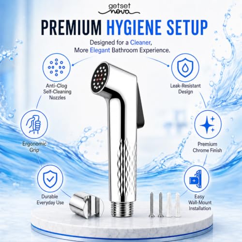 Image of Jet Spray Gun for Toilet | Health Faucet Gun Only | ZeroBlock Anti-Clog Silicone Nozzles | High Pressure Health Faucet | Leak-Proof Stainless Steel Body | Flush Gun for Toilet 1 Year Warranty Chrome