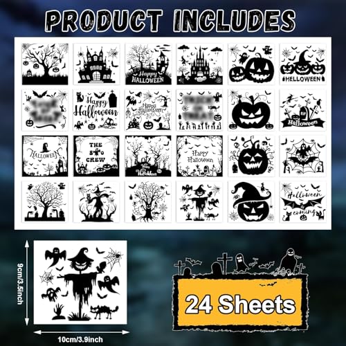 Image of 24 pcs Halloween Silhouettes Jar Decals Rub on Transfer Stickers for Crafts