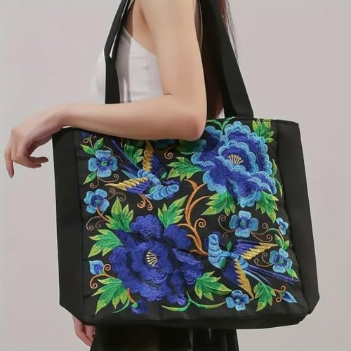 Ethnic Style Embroidery Shoulder Bag Handbag Retro Peony Tote Shopping Bag Large Capacity Literary Canvas Bag Crossbody Hobo Crossbody Bag for Women2