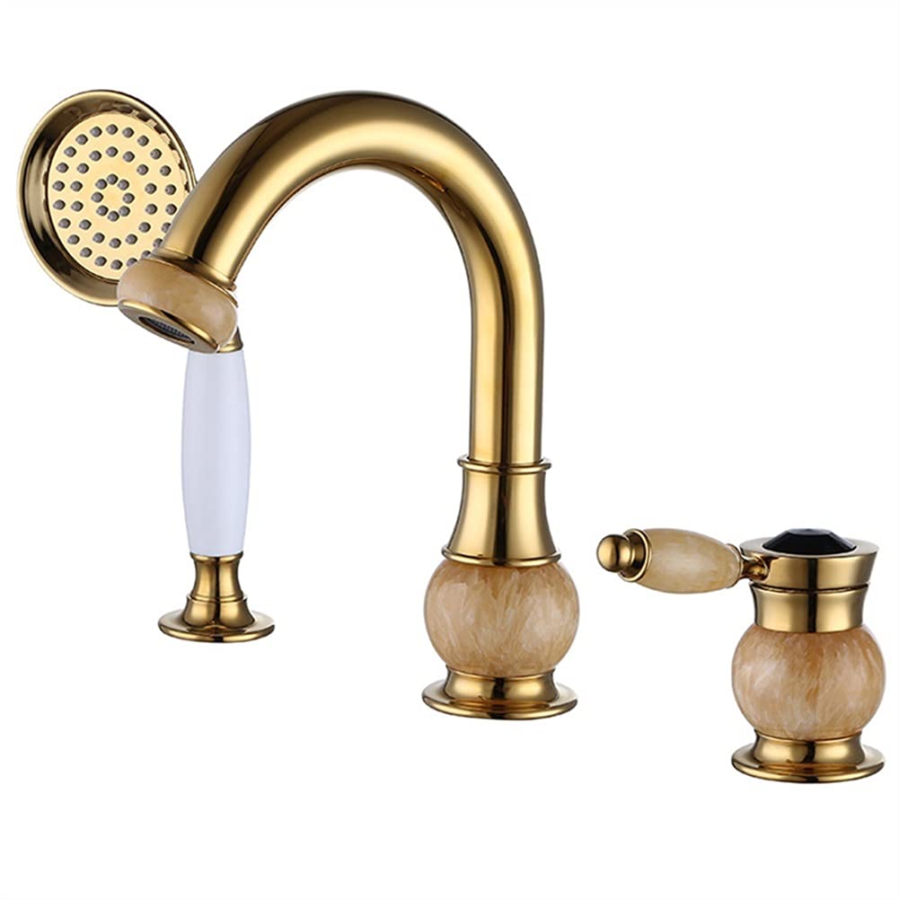 BHGFYXBS Bathroom Sink Tap Rose Gold Basin Faucet, Brass And Jade 3 Hole Bathtub Faucet, Bathroom Shower Faucet, Bath Shower Bath Sink Faucet Water Mixer Taps Basin Taps,Gold