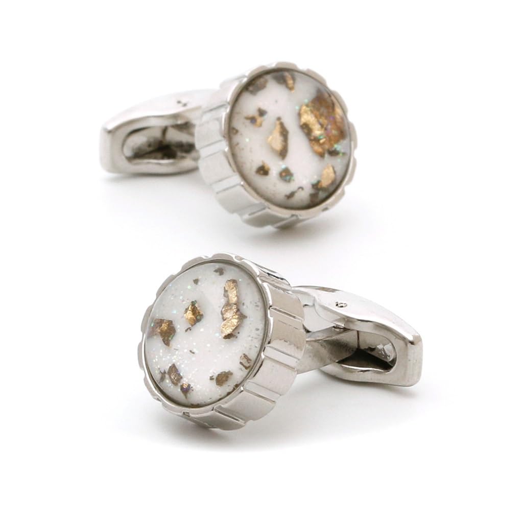 Gemelos para Hombre con Incrustaciones francesas, diseño Dorado, Botones de Manga Redondos Plateados, Estilo Informal de Negocios, Especial