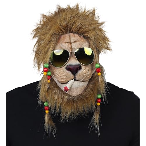 Widmann 03302 Masque Cooler Rasta Lion avec Peluche Mixte - Adulte, Marron