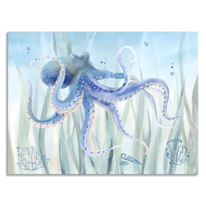 Blue Octopus Wall Art Watercolor Octopus Canvas Painting Abstract Ocean Octopus Picture Ocean Animal Wall Decor Ocean Theme Decor Modern Home Decor Suitable for Living Room Bedroom Bathroom 16x12 Inch