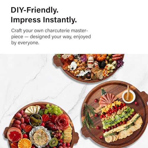 Image of Charcuterie Board 13'' Wood Serving Platter Round Ottoman Coffee Table Tray