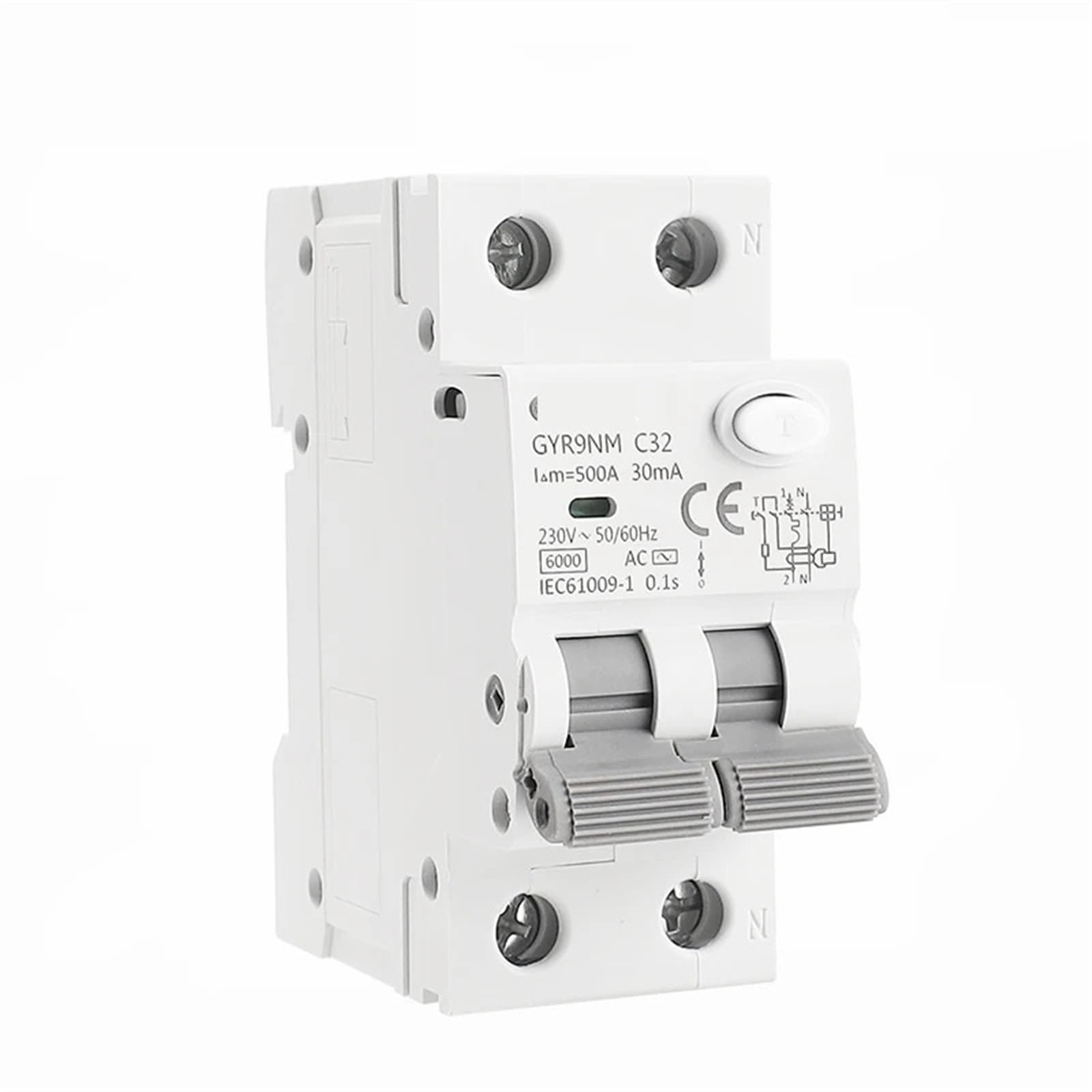 GYR9NM RCBO 2P 4P GYR9NM magnetyczny wyłącznik automatyczny z zabezpieczeniem przed przetężeniem i wyciekiem, szyna DIN, 10 A, 16 A, 25 A, 32 A, 40 A (1 sztuka) (300 mA,4P 16A)