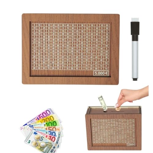 Rismise Cash Saver Box Kassentresor Holzspardose Spardose mit Zähler Holzgeldaufbewahrungsbank Retro Cash Saver Holzspardose Sparschwein mit Zahlenkreuz für Kinder und Erwachsene (5000€)
