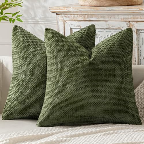Image of MIULEE Decorative Couch Throw Pillow Covers 20x20 Inch Olive 2 Pack | Modern Boho Accent, Soft Chenille Pillow Covers, Farmhouse Cushion Cases for Home Decor Bed Sofa Living Room