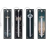 Celavoy Fantasy Sword Bookmark Gifts - 4 Pcs Green Cool Vintage Bookmarks Silver Swords Pendant Charm Anime Book Marks Office Supplies Gift for Reading Lovers Writers Kids Men Teacher Students Reader