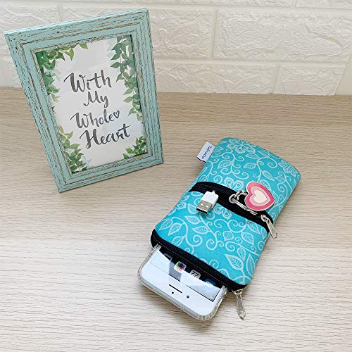 Image of Tainada Men Women Cell Phone Neoprene Shockproof Zippered Sleeve Case Bag Pouch w /Clip, Neck Lanyard, Belt Loop Holster for iPhone 17 Pro Max,16 Plus,16e; Samsung S25+, S24 (Floral Pattern Turquoise)