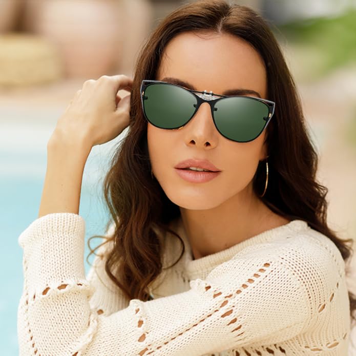 Image of Polarized Clip on Sunglasses over Prescription Glasses Unisex Flip-up Sunglasses Over Eyeglasses UV400 Protection