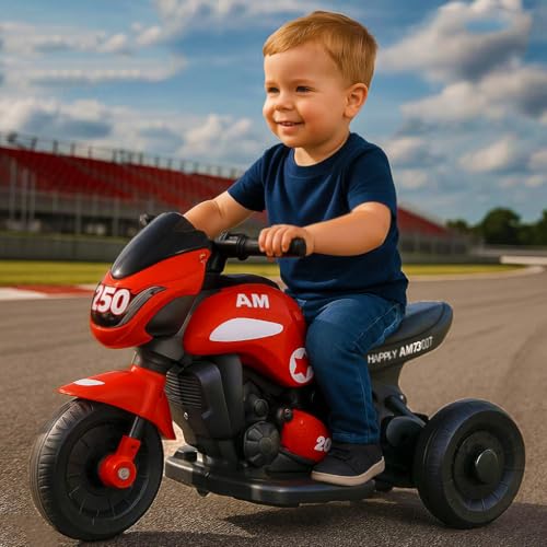 Image of Ninja Ev Kids Battery Operated Bike Rechargeable Ride on for Boys and Girls with Music and Lights, Forward and Backward Gear, Built in MP3 Player Baby Bike with USB Port (RED)