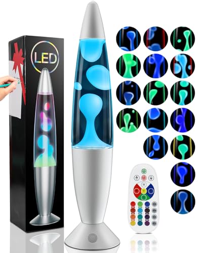 Image of Liquid Motion Lamp with Remote, 17 Color Changing Night Light, 13.5 Inch RGB LED Table Lamp for Kids & Adults, Home Decor, Christmas, Party, Blue Wax