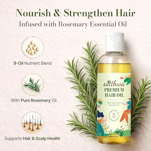Image of Satthwa Premium Rosemary Hair Oil | Botanical Oil | Lightweight, Non-Greasy | for Daily Hair Care Rituals | 100 mlx2 | 3.3ozx2