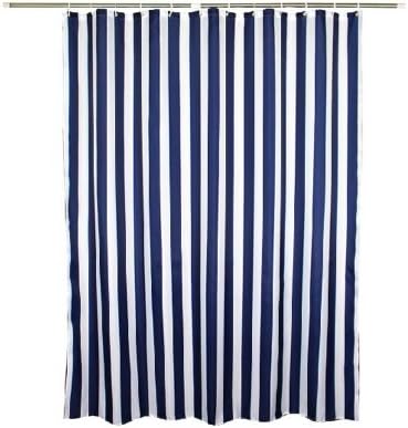 Zigzag Park Navy Style Blue White Stripe Fabric Shower Curtain Waterproof, Vertical Stripes, 70 inches Wide by 78 inches Long