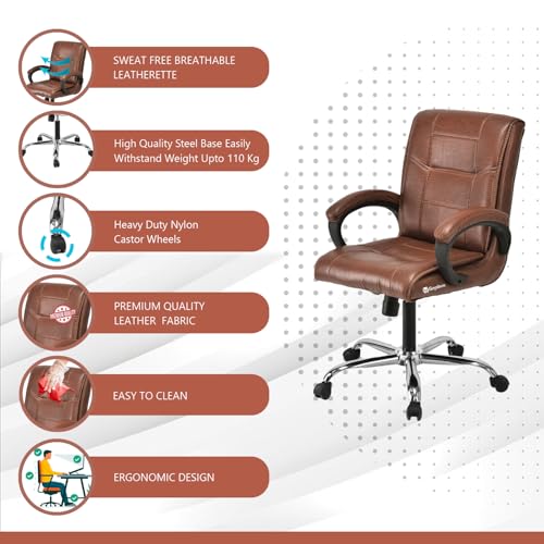 Image of GOYALSON Comfortable Revolving Chair for Director Principal Manager Office with arm Rest with Wheels and Cushioned seat Back (2, Brown, Heavy 1)