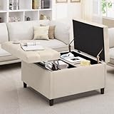 YITAHOME Storage Ottoman Lift Top Coffee Table, Ottoman with Storage for Living Room, Bedroom, Office (Beige)