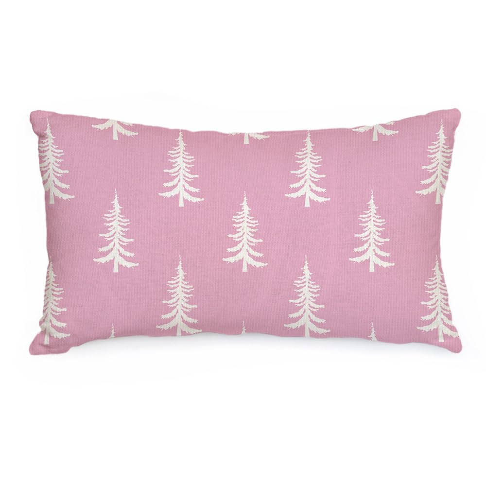 Photo 1 of AACORS Christmas Pillow Cover 12X20 Inch Christmas Trees Decoration Holiday Farmhouse Winter Pillow Case Decor for Home Sofa Couch?Pink? AA263-12 Pink 12" x 20"