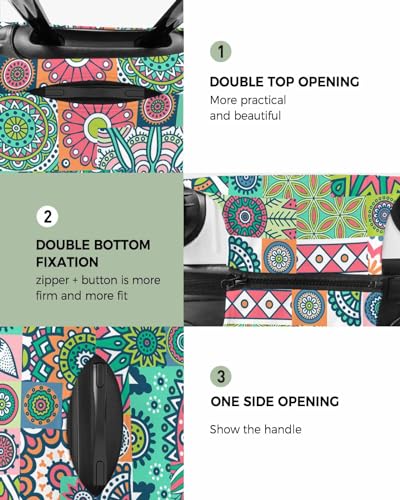 Travel Luggage Cover Spandex Elastic Suitcase Cover for Luggage, Scratch Proof Luggage Cover Protector for Trunk Case 22-25 Inch Luggage, Ethnic Style Mandala Morris Pattern Green2