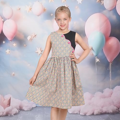 Sunny Fashion Girls Dress Blue Stripe Asymmetrical Color Block Button Sleeveless Casual2