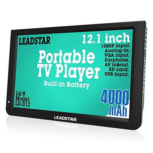 12 Inch Portable Digital ATSC TFT HD Screen Freeview LED TV for Car,Caravan,Camping,Outdoor or Kitchen.Built-in Battery Television/Monitor with Multimedia Player Support USB Card LEADSTAR