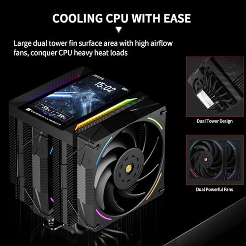 Image of Thermalright Peerless Assassin 120 Vision MAX ARGB Black CPU Cooler, PC Heatsink Cooler 6 Heat Pipes, 5'' Magnetic Display Screen with 480x854 Resolution,for AM4 /AM5 and Intel LGA1700 /1851
