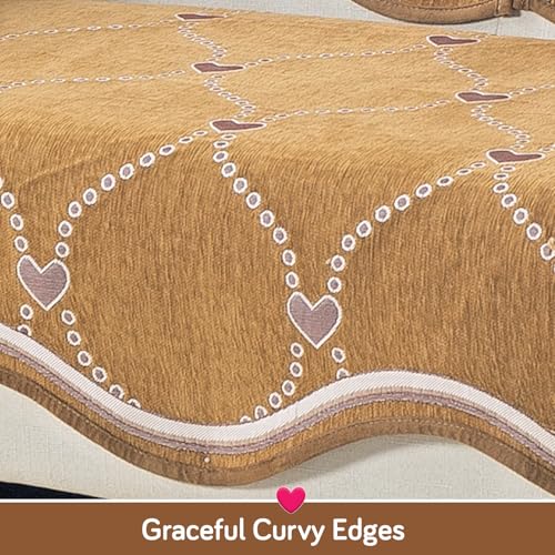 Image of HOKIPO Complete (Seat+Back+Arm) Sofa Mat Set for 1 Seater Sofa |Premium Chenille Sofa Covers with Curve Edges, 'Serene Curves Series' - Love Trails (IN-993+1002+1001 * 2 - D2)