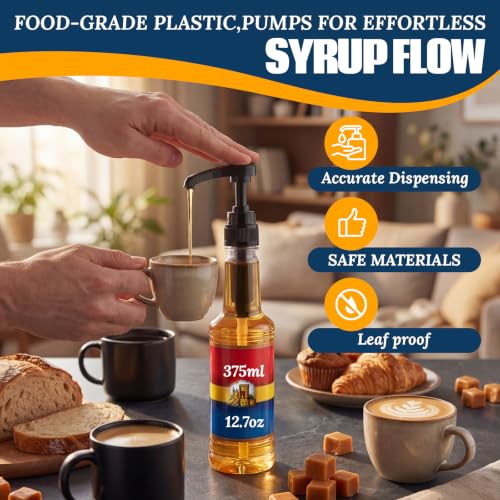 Image of Zopeal 8 Pieces Coffee Syrup Pump Dispenser Fits 375ml /12.7oz Bottles, Syrup Pump for Coffee Flavoring, Creamers, Caramel, Beverages, Kitchen Cafe Bar Drinking Mixes Food Dispenser(Black)