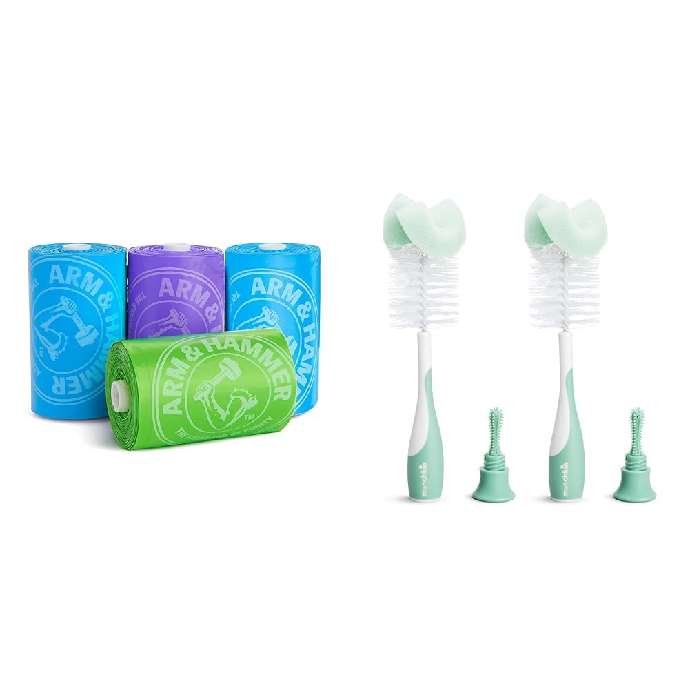 Munchkin Diaper Bag Refills 4 Pack 48 Bags & Bottle Brush 2 Pack Green