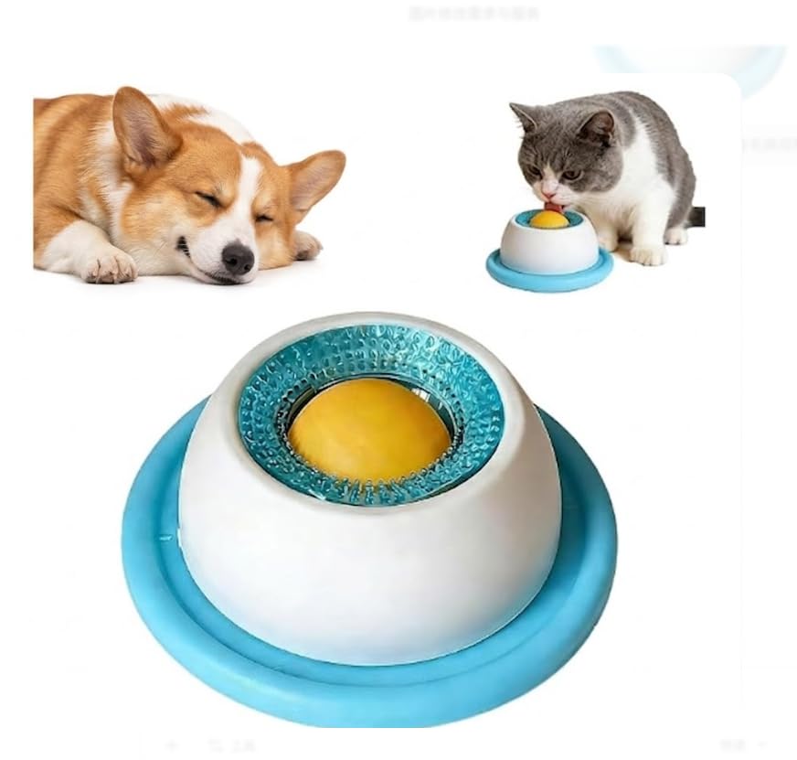 Dog Lick Bowl Slow Feeder Toy, Lick Sphere for Dogs Anti-Slip Pet Licking Bowl for Dogs, Interactive Slow Feeder Licky Toy Dog Licking Ball for Small Medium Dogs Calming Anxieties Relief (Blue)