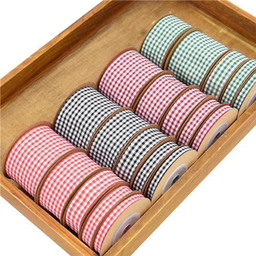 Hrlace Checked Ribbon, 8 Rolls 15 mm Wide, Checked Ribbons for Crafts Mixed Colours, Vichy Check, Decorative Ribbon - Image 4