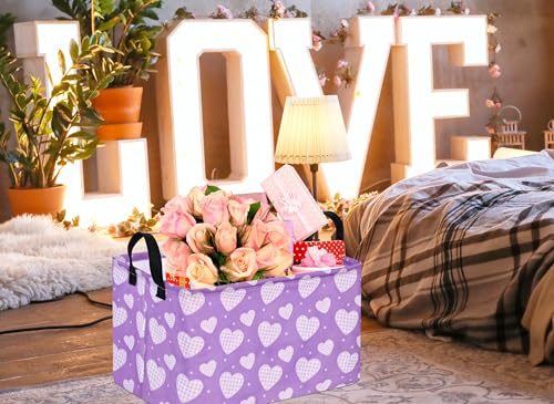 Image of Valentine's Heart Storage Basket Gift Laundry Bins Collapsible Storage Baskets Box Laundry Nursery Hamper for Home and Office Decoration with Handles