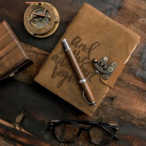 Image of DI-KRAFT Handcrafted A5 120 GSM Vintage Paper Printed Diary Leather Writing Diary With Buckle Lock Notebook Unruled Personal Diaries Leather Journal for Office - 5x7 Inch 200 Pages (Brown Quote1)