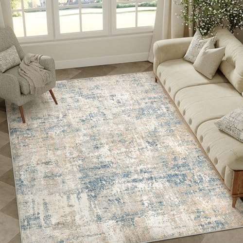 PureCozy 4x6 Washable Area Rug Beige Abstract Non Slip Carpet for Office Entryway Soft Low Pile Neutral Modern Throw Indoor Door Mat Kitchen Living Room Bedroom Bathroom