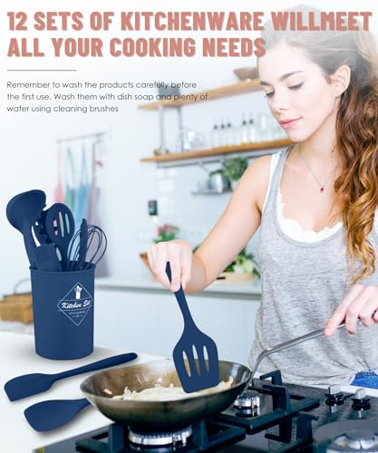 Image of Blue Kitchen Utensils Set-12 Pieces Silicone Cooking Utensils Set