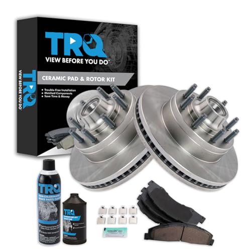 Image of TRQ Front Brake Pad & Rotor Kit with Chemical Kit Ceramic | For 2008-2014 Ford E-150 E-250 2008-2022 E-350 Super Duty