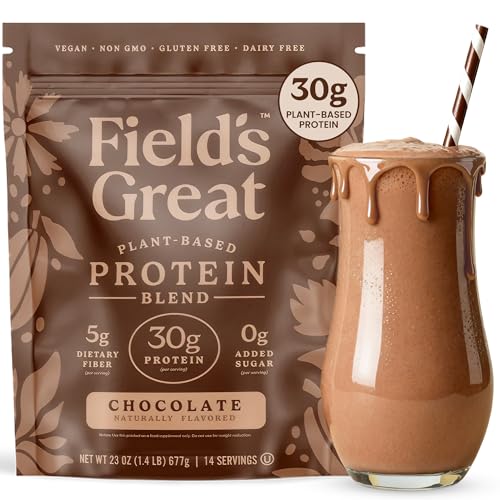 Image of Field's Great All-in-One Plant-Based Chocolate Protein Shake Powder -Healthy Aging, 30g Protein, 5g Fiber + Probiotics, Gut-Friendly, Blood Sugar & Muscle Support, Vegan Meal Replacement, GLP1, 23oz