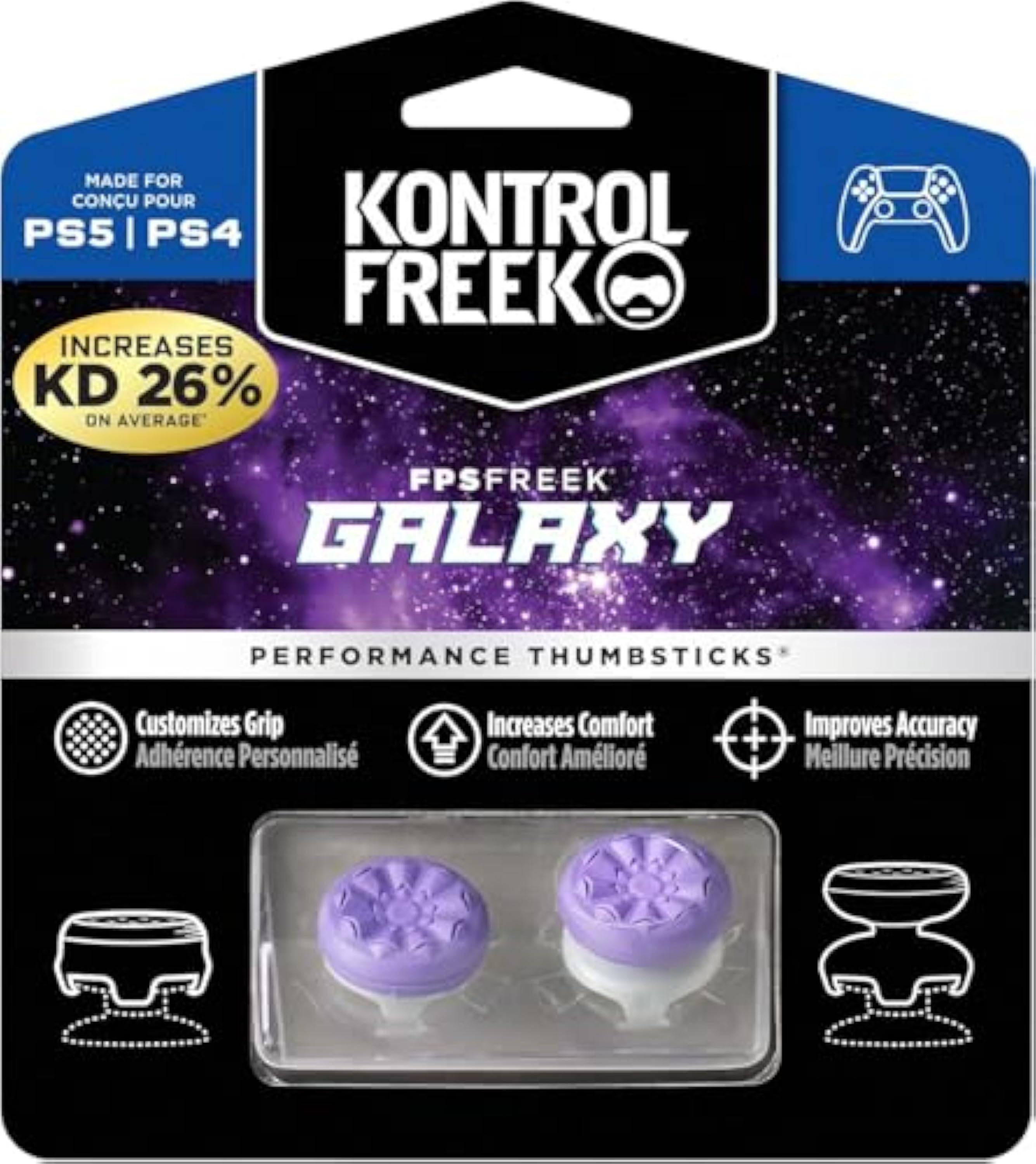 KontrolFreek FPS Freek Galaxy Purple for Playstation 4 (PS4) and Playstation 5 (PS5) | Performance Thumbsticks | 1 High-Rise, 1 Mid-Rise | Purple