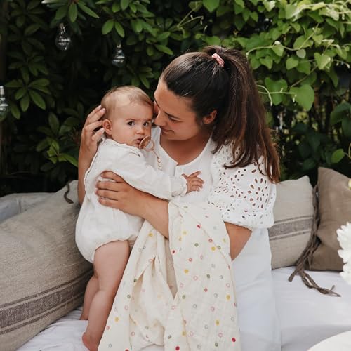 Image of mushie Muslin Baby Swaddle Blanket | 100% Organic Cotton (Smiley Face)