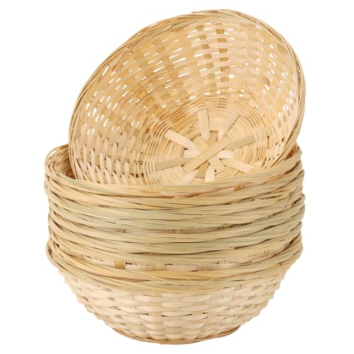 CHIHEUNG Lot de 10 corbeilles à pain rondes en bambou de 23 x 7 cm, paniers en osier naturel pour présentation de pain, fruits et collations