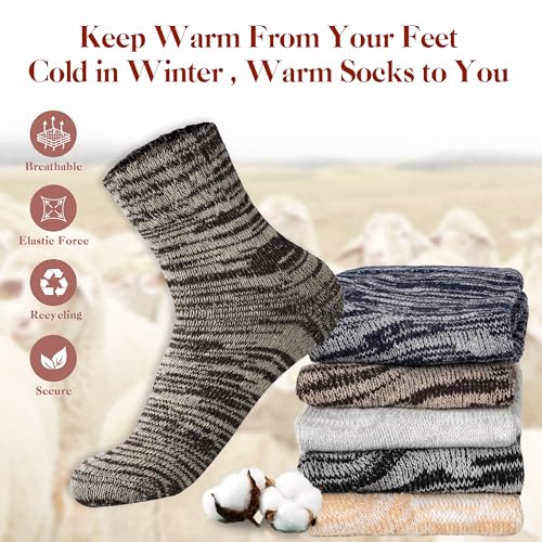 Image of LOCONHA Womens Wool Socks 5 Pairs Winter Warm Sock Thick Knit Cabin Cozy Crew Soft Socks Gifts for Women