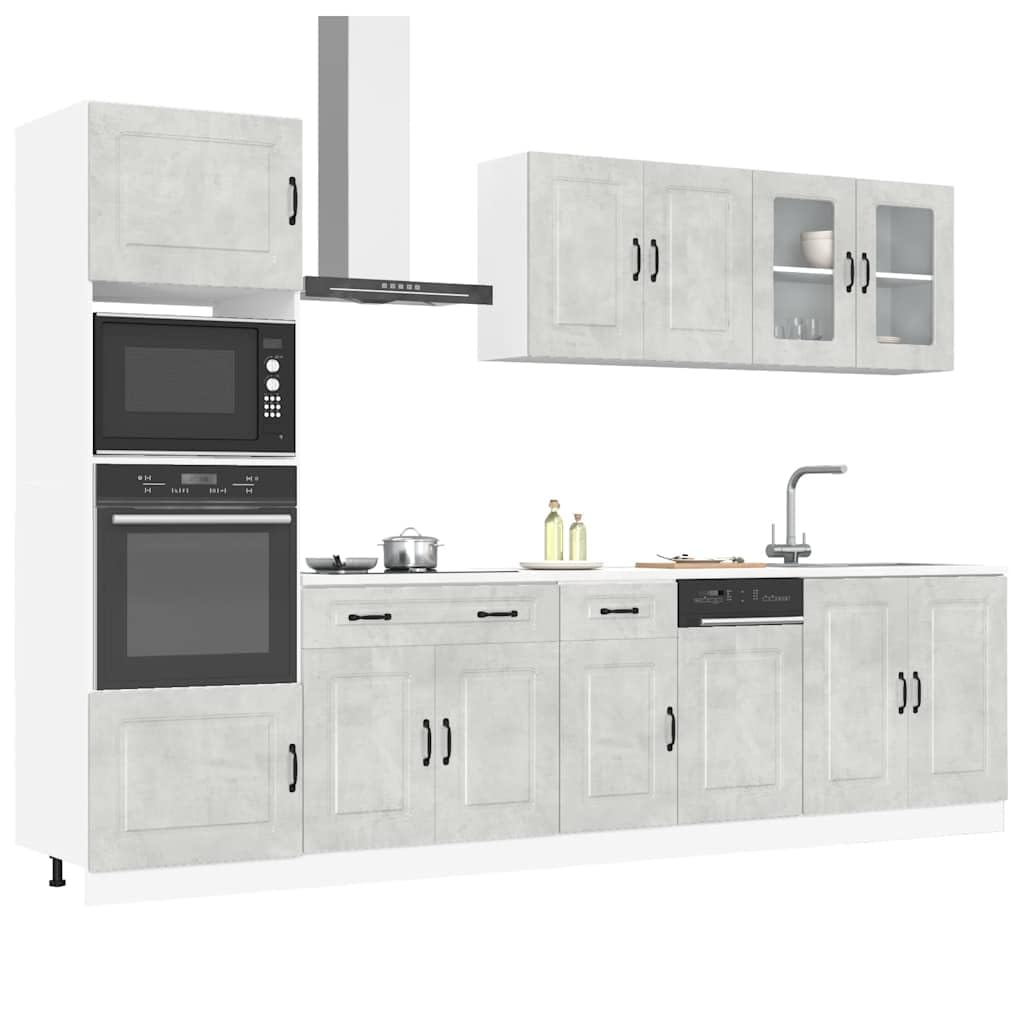 vidaXL 7-TLG. Küchenschrank-Set Kalmar Betongrau Holzwerkstoff, Küchenzeile Einbauküche, Schrank-Set, Unterschrank, Küchenschrank, Hängeschrank
