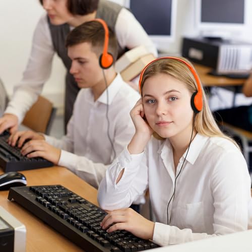 Image of Konohan 30 Pack Headphones Bulk Headphone for School Classroom Student Wired Headphones Adjustable with 3.5 mm Jack for Adults (Orange)