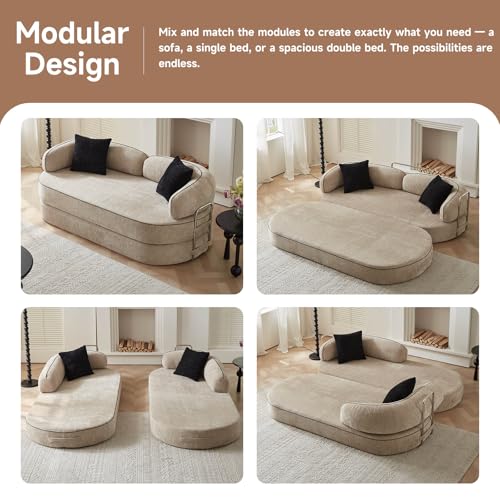 Bwellfam 78" Convertible Couch No Assembly, 4-in-1 Boneless Sleeper Sofa Bed Queen Size, Compressed Foldable Futon Couch with Memory Foam & Washable Covers for Living Room Studio Apartment, Beige - Image 7