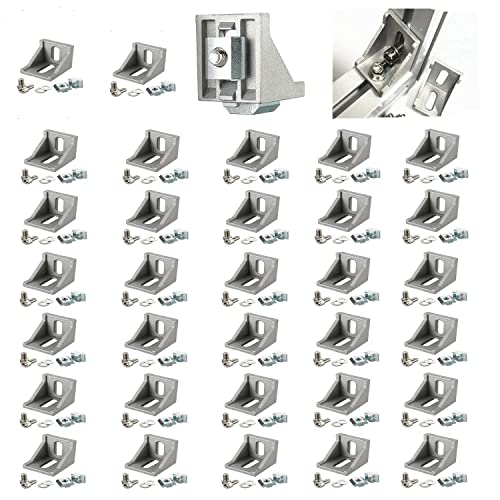 Soportes de Esquina, 32pcs 40x40 Angulo Ranurado Aluminio,Soporte de Esquina Forma de L Ángulo Recto,4040 Perfil de Aluminio Soporte de Ángulo Recto, Soportes de esquina de acero inoxidable