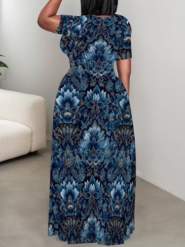 Image of PinkPatty Plus Size Dress for Women Casual Crew Neck Short Sleeve Maxi Dress Oversized Summer Beach Dresses with Pockets