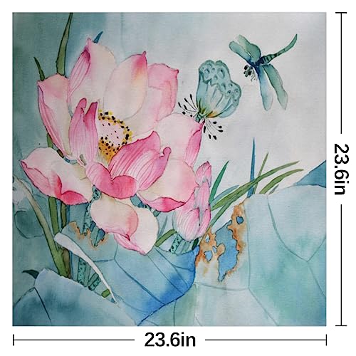 QsirBC Lotus Dragonfly Square Silk Scarf, Summer Head Scarf, Hair Scarf for Women Soft Smoothness for Travel Yoga Handkerchief Shawl Sunscreen Gift 23.6× 23.6 Inches2