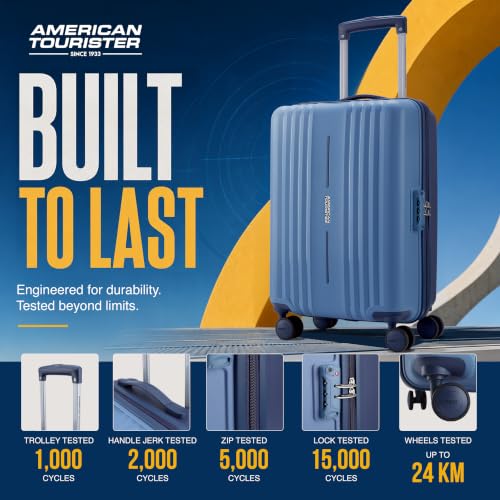 Image of American Tourister Cleva S | Cabin Trolley Bag (55 cm) | 360 8 Wheel Travel Luggage | 2 Compartments | Hard Luggage Polypropylene Suitcase | Mounted TSA Lock | 3 Years Warranty | Blue & Navy Blue