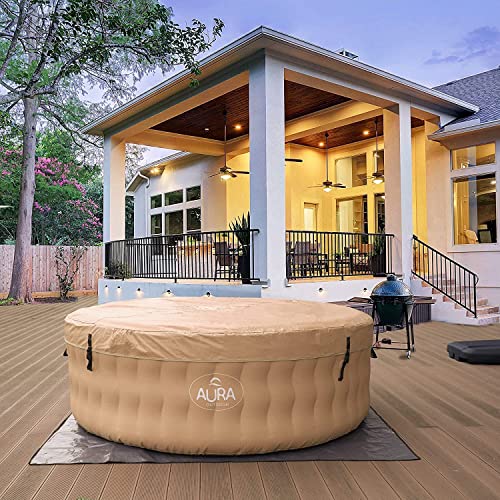 Aura Inflatable Hot Tub 6 Person 75" x 27" Outdoor Spa Hot Tubs with 118 Air Jets, Remote, Pump, 2 Filter Cartridges, and Tub Cover, Tan - Image 6